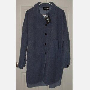 NEW NWT Bluish Gray Sz Large Cozy Button Up Shirt-Like Long Jacket FASHION NOVA